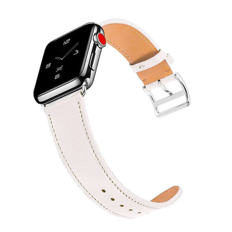 Genuine Leather Replacement Watch Band For iWatch Series SE/6/5/4/3/2/1-White