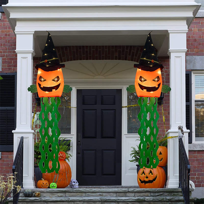 2Pcs Halloween Decorations Pumpkin Witch Hat Outdoor Hanging Lights for Party Ornaments