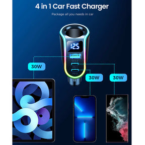 150W 4 in 1 Car Charger with 3 USB Ports & Socket for iPhone 14 Samsung