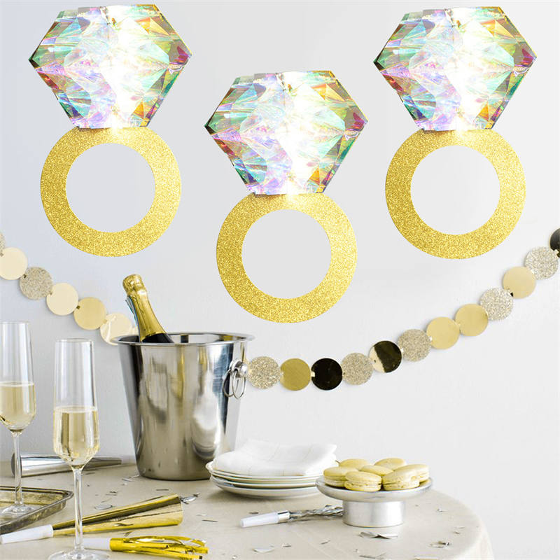 3 Pcs Hanging Decorations Iridescent Honeycomb Ball Hanging Diamond Ring,Perfect for Engagement Wedding Party And Bridal Shower