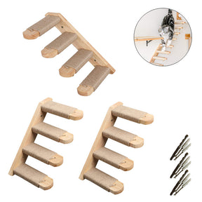 3 Pcs Cat Climbing Shelf Wall Mounted Cat Stairway with Jute Scratching for Cats Perch Platform Supplies