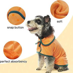 Dog Bathrobe Microfibre Fast Drying Pet Towel Adjustable Button Closure-Orange