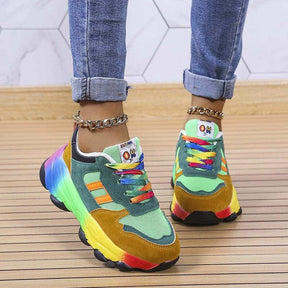 Womens Fashion Sneaker Rainbow Muffin Thick Bottom Casual Shoes-GreenYellow