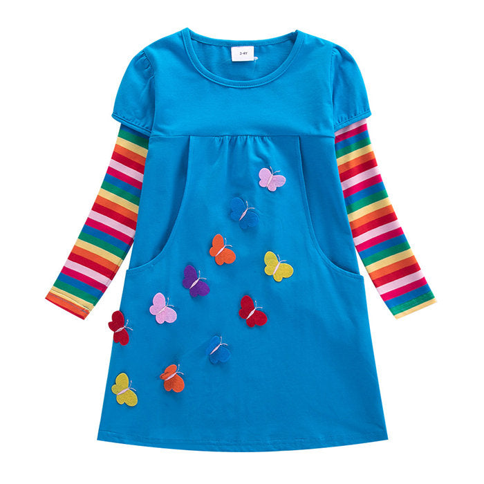 Winter Cotton Toddler Girl Clothes Long Sleeve Girls Dresses For Kids-Light Blue
