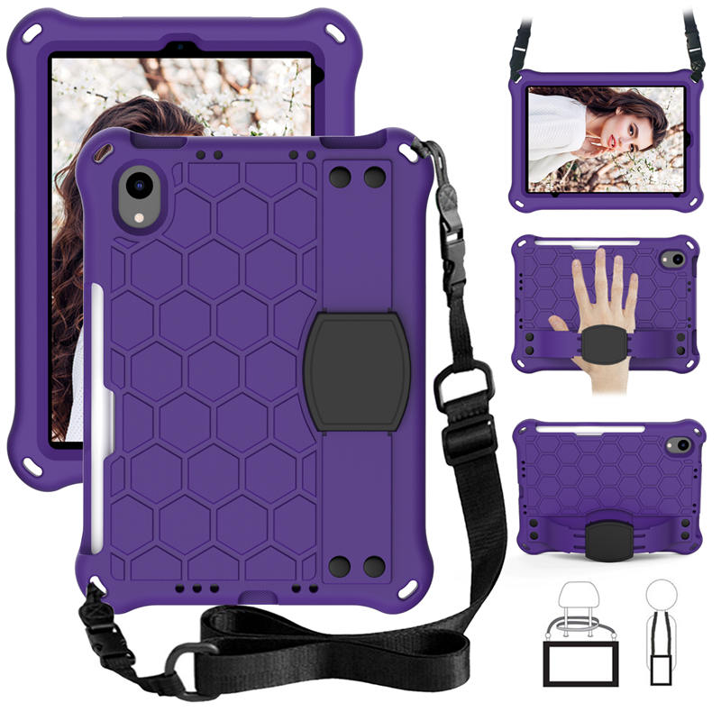 Hive iPad Case For iPad Mini 6 Durable Stand Cover With Shoulder Strap-PurpleBlack
