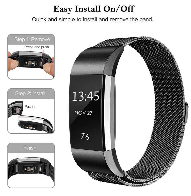 Stainless Steel Magnetic Strap For Fitbit Charge 2 Replacement Bracelets Milanese-Coffee