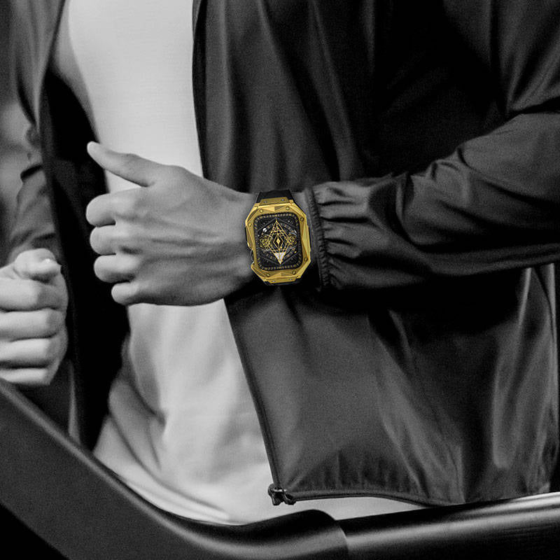 Sport TPU Strap with Protective Cover Frame for Apple Watch 44mm/45mm-Gold