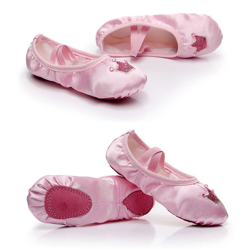 Ballet Shoes for Girls Soft Leather Satin Flat Gymnastic Shoes-Pink