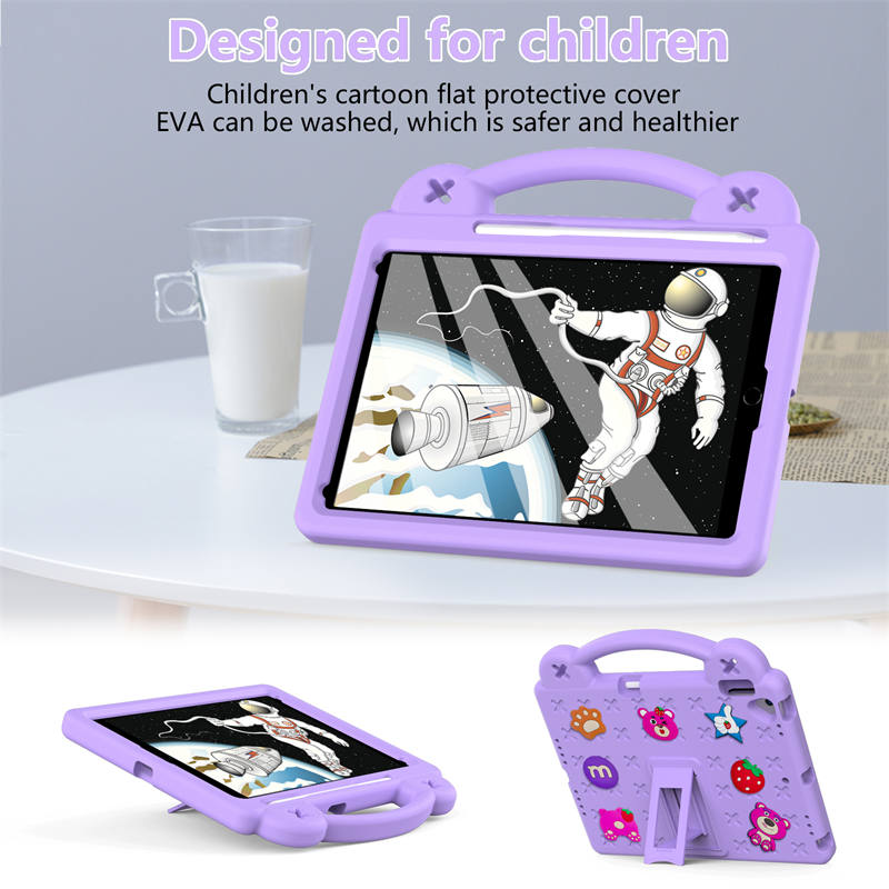 Strawberry iPad Case Silicone Shockproof with Handle for iPad 10.2 inch 2021/2020/2019-LightPurple