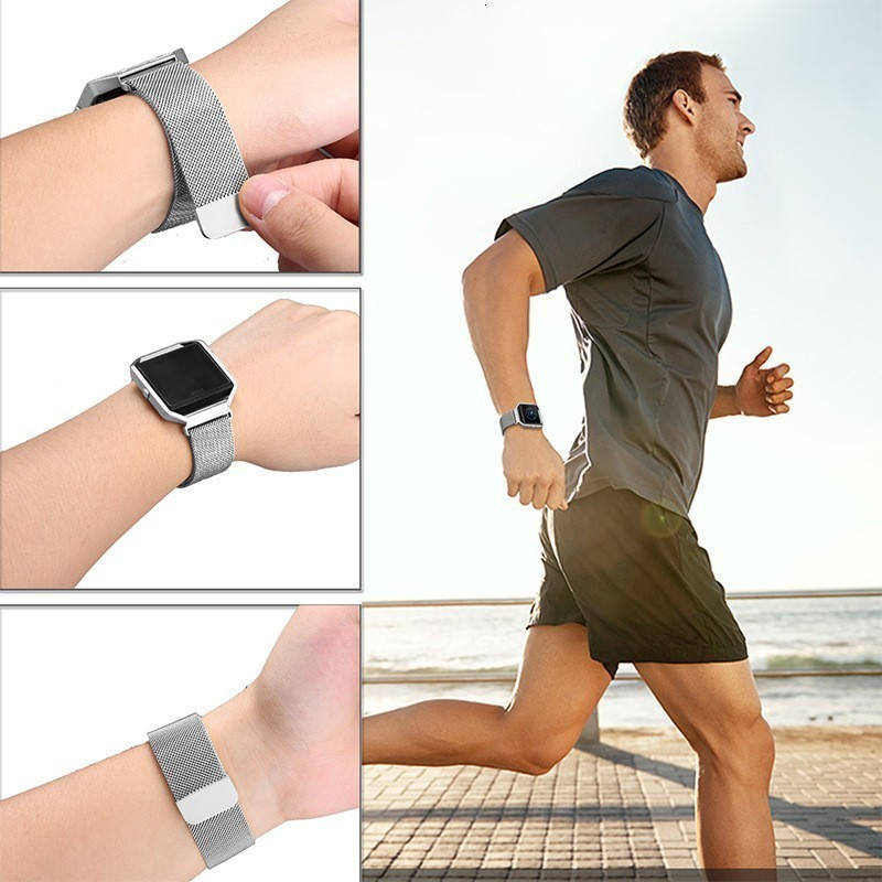 Stainless Steel Bracelet Replacement Strap Without Metal Frame For Fitbit Blaze-Gray