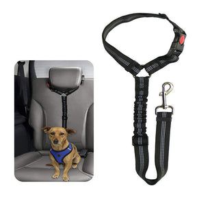 Dog Seat Belt Pet Car Seatbelt Headrest Restraint Adjustable Reflective Elastic Connect Dog Harness-Black