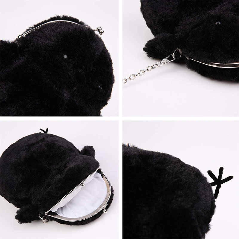 Women Cute Chick Plush Crossbody Bag Chic Small Cell Phone Wallet For Girls-Black