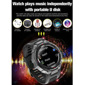 F26 Military Smart Watch with Bluetooth Calling Music Player Heart Rate Sleep Monitor-Green