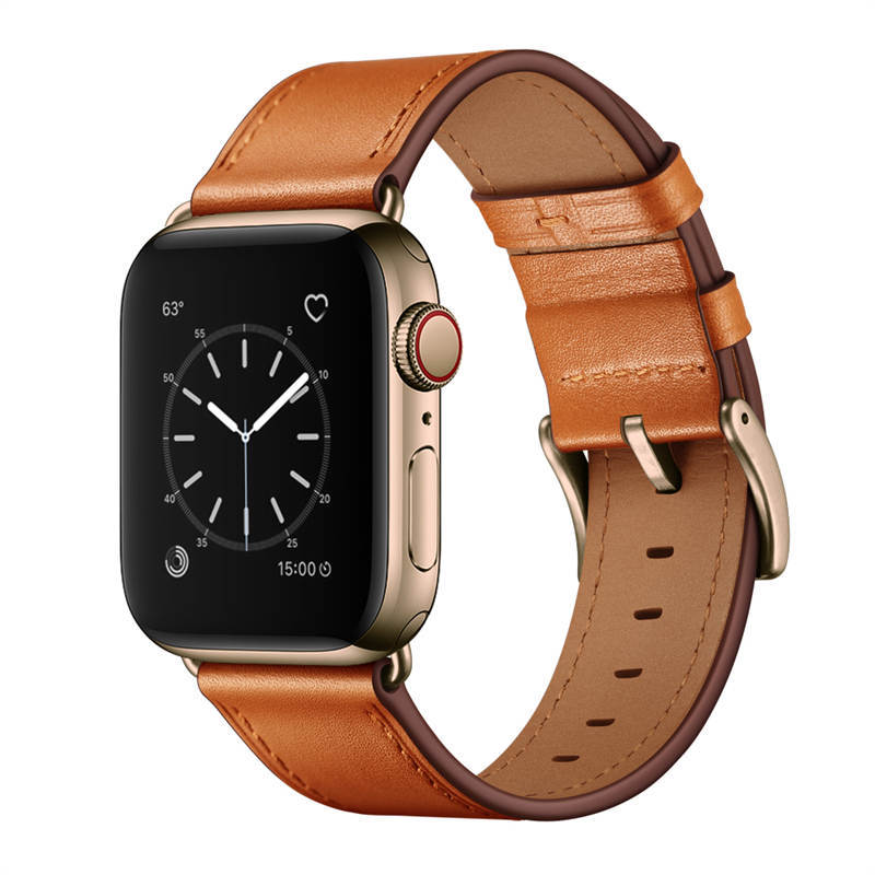 Classic Watchband Cowhide Suitable for iWatch Ultra Series 8 SE 7 6 5 4 3 2 1-Black-Brown