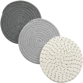 3 Pcs Potholders Colorful Cotton Thread Weave Stylish Coasters Heat Insulation Table Mat by Diameter 18CM-Grey