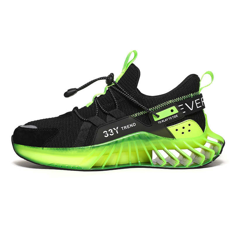 Trendy Mens Running Sneakers Mesh Comfortable Lightweight Tennis Shoes-BlackF luorescentGreen