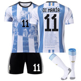 Argentina Win Commemoration Jersey 2324 Edition DI MARIA #11 Soccer Jersey Kids Adult 3Pcs Jersey Kits