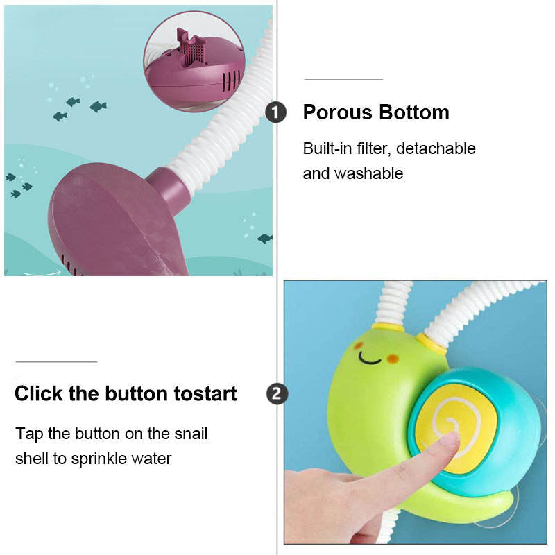 Toddler Bath Toys Electric Shower Snail Double Sprinkler for 18M and up-Battery/Purple