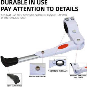 Adjustable Bike Kickstand Aluminum Rear Side Bicycle Stand for Bike 22inch-27inch-White