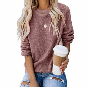 Womens Plush Sweater Casual Round Neck Sweatshirt Pullover-Purple