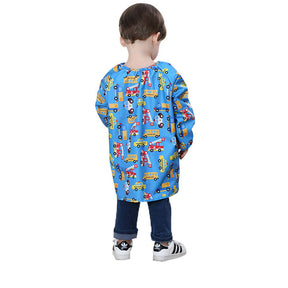 Kids Waterproof Smock Long Sleeve Cartoon Pattern Art Apron-Blue