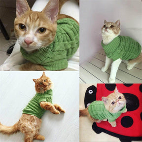 Pet Clothing Knitted Turtleneck Sweater for Dogs Cats-Green