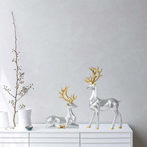 2Pcs Nordic Resin Geometric Elk Sitting Standing Deer Statues for Living Room-Silver