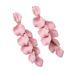 Long Drop Rose Petal Earrings for Women and Girls-Pink