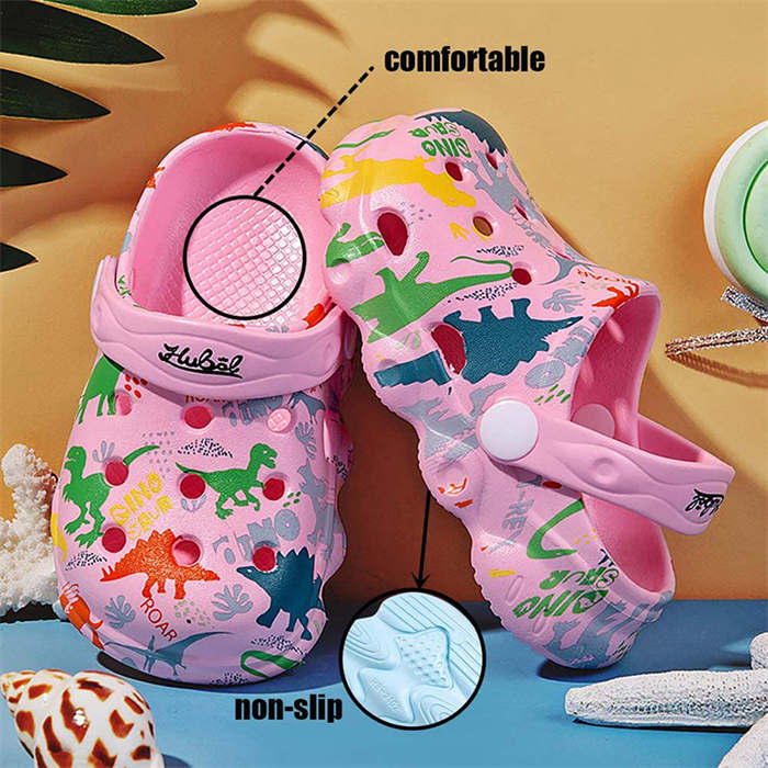 Kids Cute Cartoon Hole Shoes Little Dinosaur Beach Pool Slippers Boys and Girls-Pink