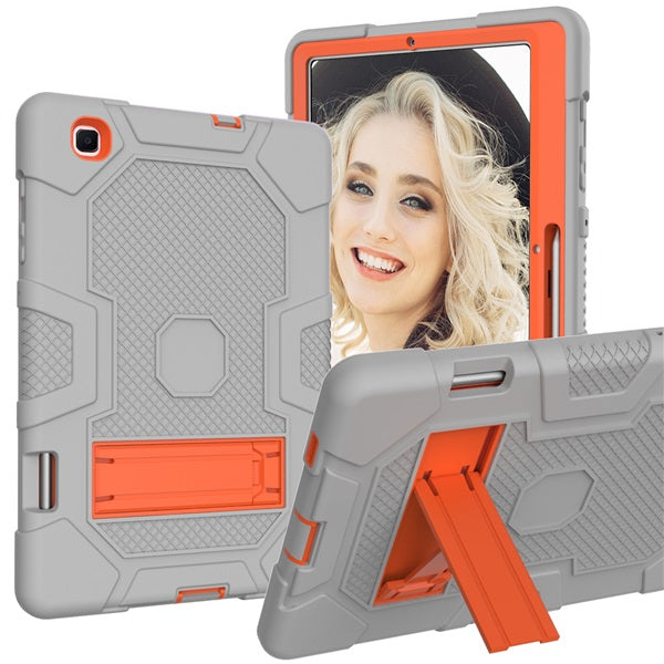 B3 Robot Tablet Case Silicone Shockproof Protective Stand Cover For Samsung Galaxy Tab S6 Lite 10.4 2020 (SH-P610/P615)-Gray&Orange