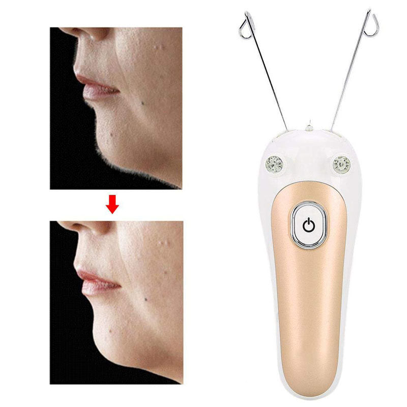 Electric Women Facial Hair Remover Beauty Facial Cotton Threading Hair Shaver-Gold