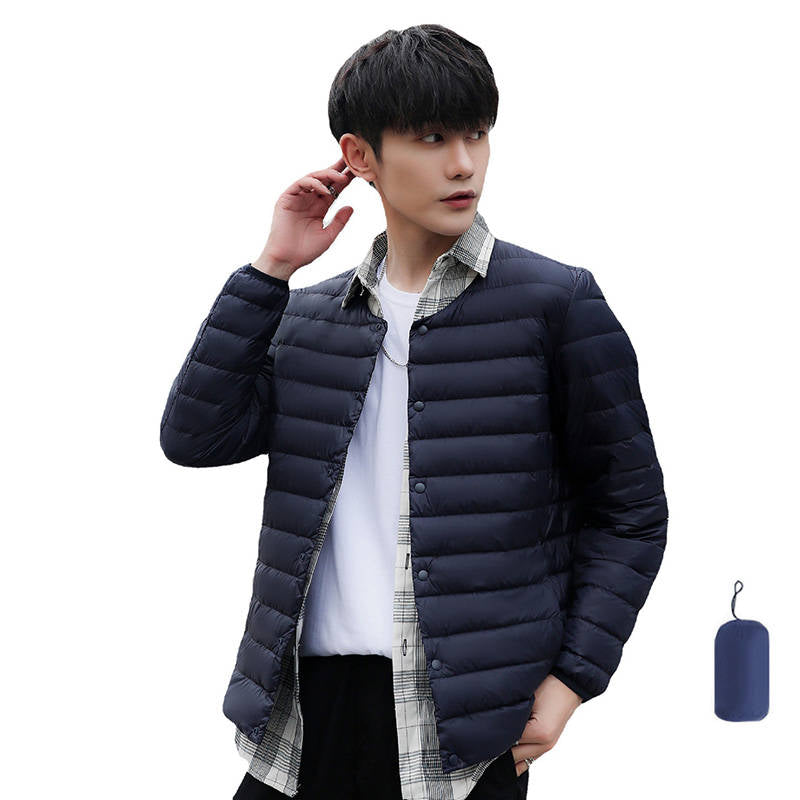 Mens Down Jacket Packable Lightweight Two Wear Waterproof Coat-NavyBlue