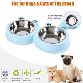 Macaron Double Dog Cat Bowls Cute Modeling No-Slip Stainless Steel Pet Bowls-Blue