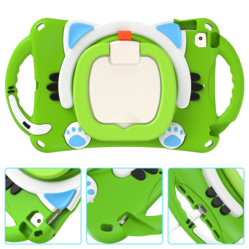 CatB Silicone Case For iPad Mini 5 4 3 2 1 Shockproof Shoulder Strap Handle Stand-Green