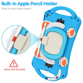 CatB Silicone Case For iPad 10.2 Air10.5 Pro10.5 Shockproof Shoulder Strap Handle Stand-Light Blue