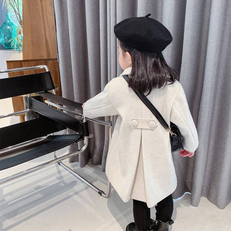 Girls Dress Coat Kids Winter Warm Jacket Button Trench Long 2-7 Years-White