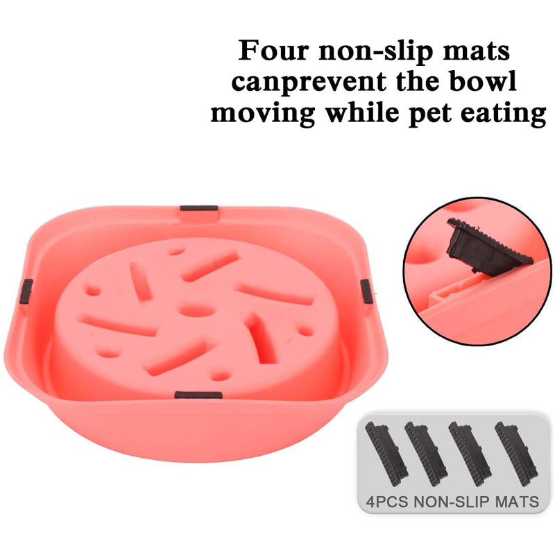 Dog Slow Feeder Non Slip Puzzle Bowl Anti-Gulping Pet Slower Food Feeding Dishes-Pink