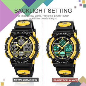 LED Multi Function Sports Waterproof Watch for Kids-Yellow