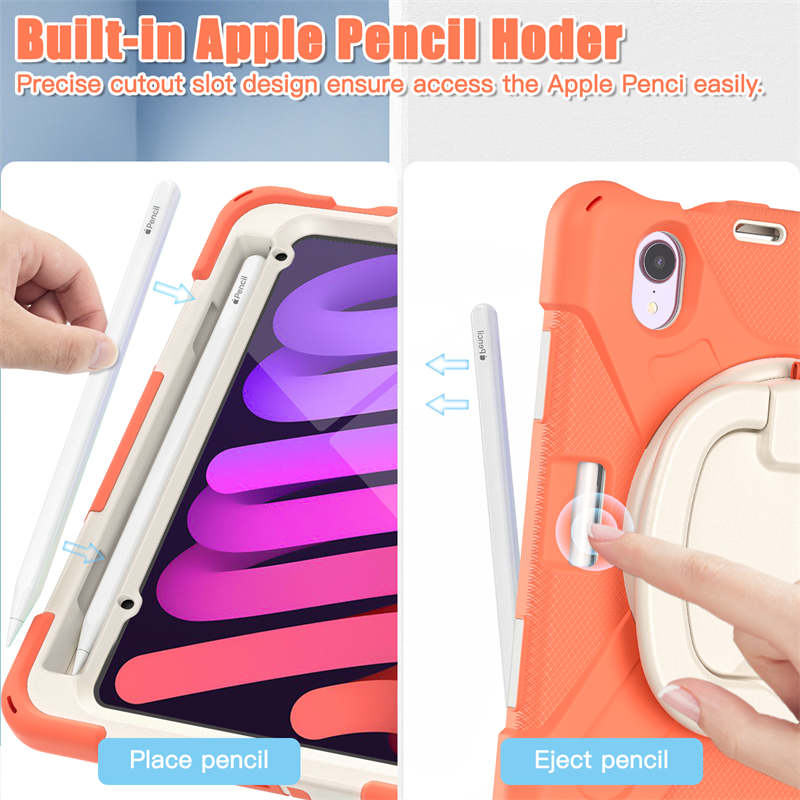 OnePieceB iPad Case For iPad Mini 6 Rugged Shockproof Case With Holder and Shoulder Strap-LivingCoral