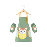 Kids Adjustable Kitchen Apron with Sleeve Covers for Cooking Painting-Green Monkey