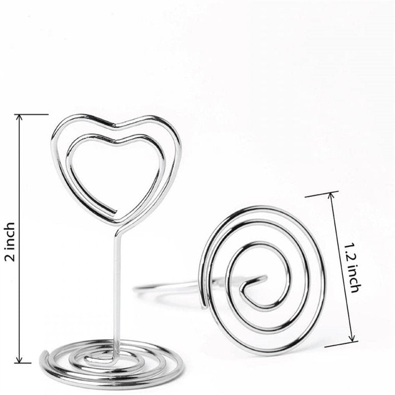 20 Pieces Mini Place Card Holders Table Number Stand Table Card Holder Wire Table Picture Photo Holder-Silver-heart Shaped