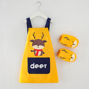 Children Cute Animal Pattern Painting Waterproof Apron Set-Deer