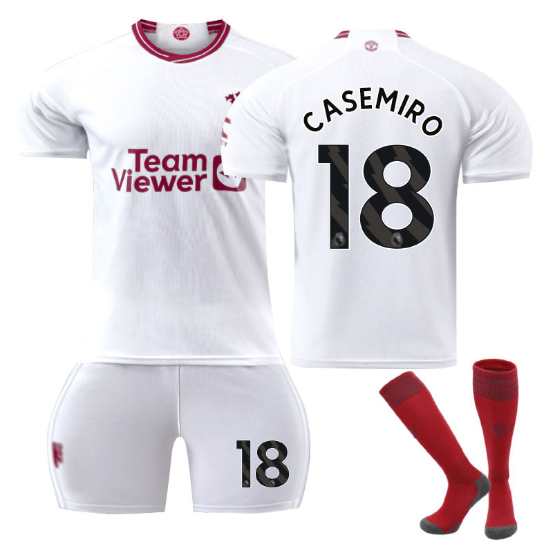 Red Devil Man Utd Second Away Jersey CASEMIRO #18 Soccer Jersey Kids Adult 3Pcs Jersey Kits