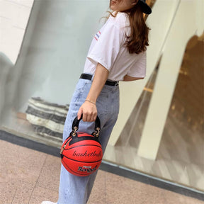 Basketball Shaped Handbags PU Adjustable Strap Messenger Bag for Women Girls-Red