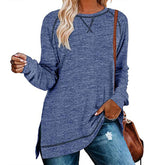 Womens Fall Crewneck Tunic Tops Loose Long Sleeve-Dark Blue