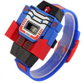 Kids Digital PU Watch Transformers Bumblebee Cartoon Wristwatch-Blue