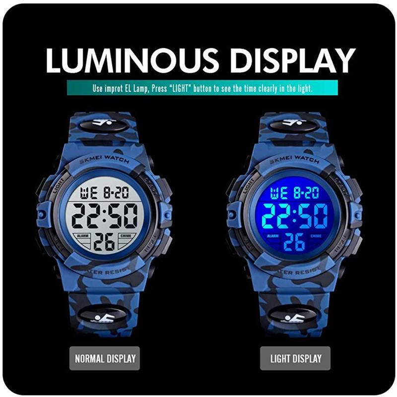 Kids Camouflage Digital Watch Outdoor Sports Waterproof Electronic Watches-DarkBlue