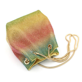 Womens Full Rhinestones Bucket Bag Evening Shinny Clutch Purse