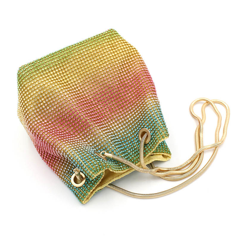 Womens Full Rhinestones Bucket Bag Evening Shinny Clutch Purse