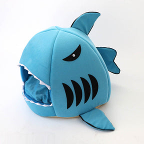 Pet Bed Shark Covered Cave House for Small Pets Puppy Kitten with Water Resistant Bottom-Blue